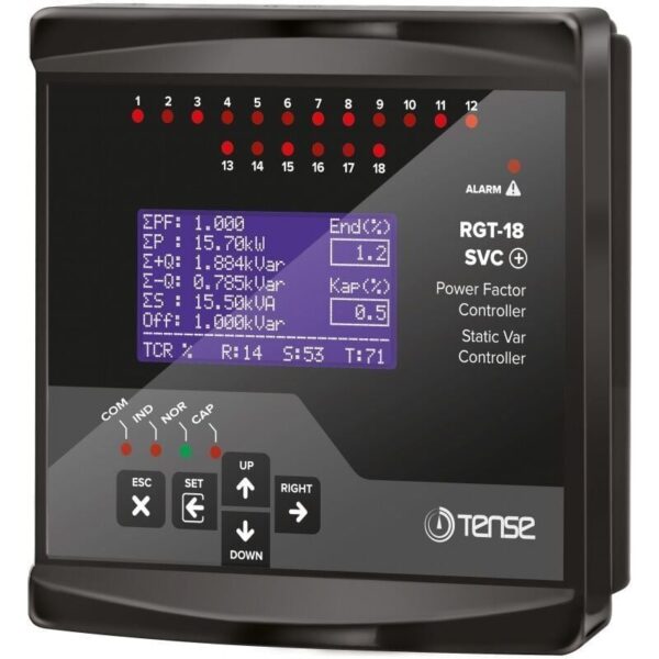 Tense RGT-18 18 Kademe, SVC Uyumlu, Grafik LCD Ekranlı Trifaze Reaktif Güç Kontrol Rölesi